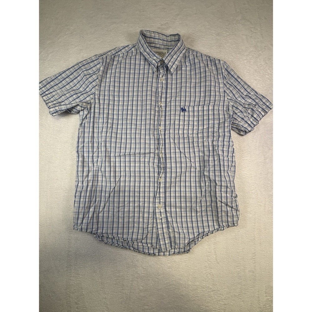 Vintage Aeropostale Mens Blue White Plaid Short Sleeve Button Up Slim Fit L